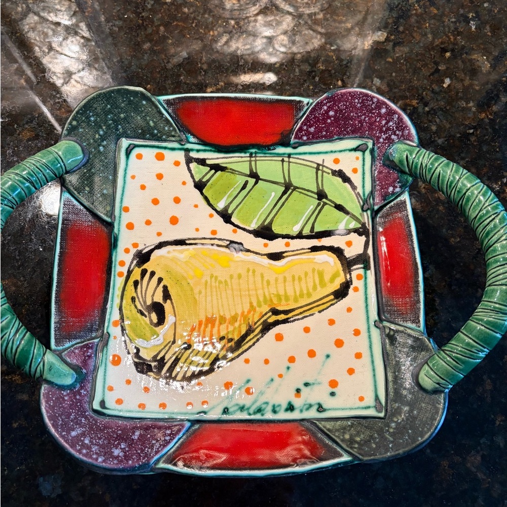 Hand Painted Ceramic Fruit Art Plate by artist Saldaitis.